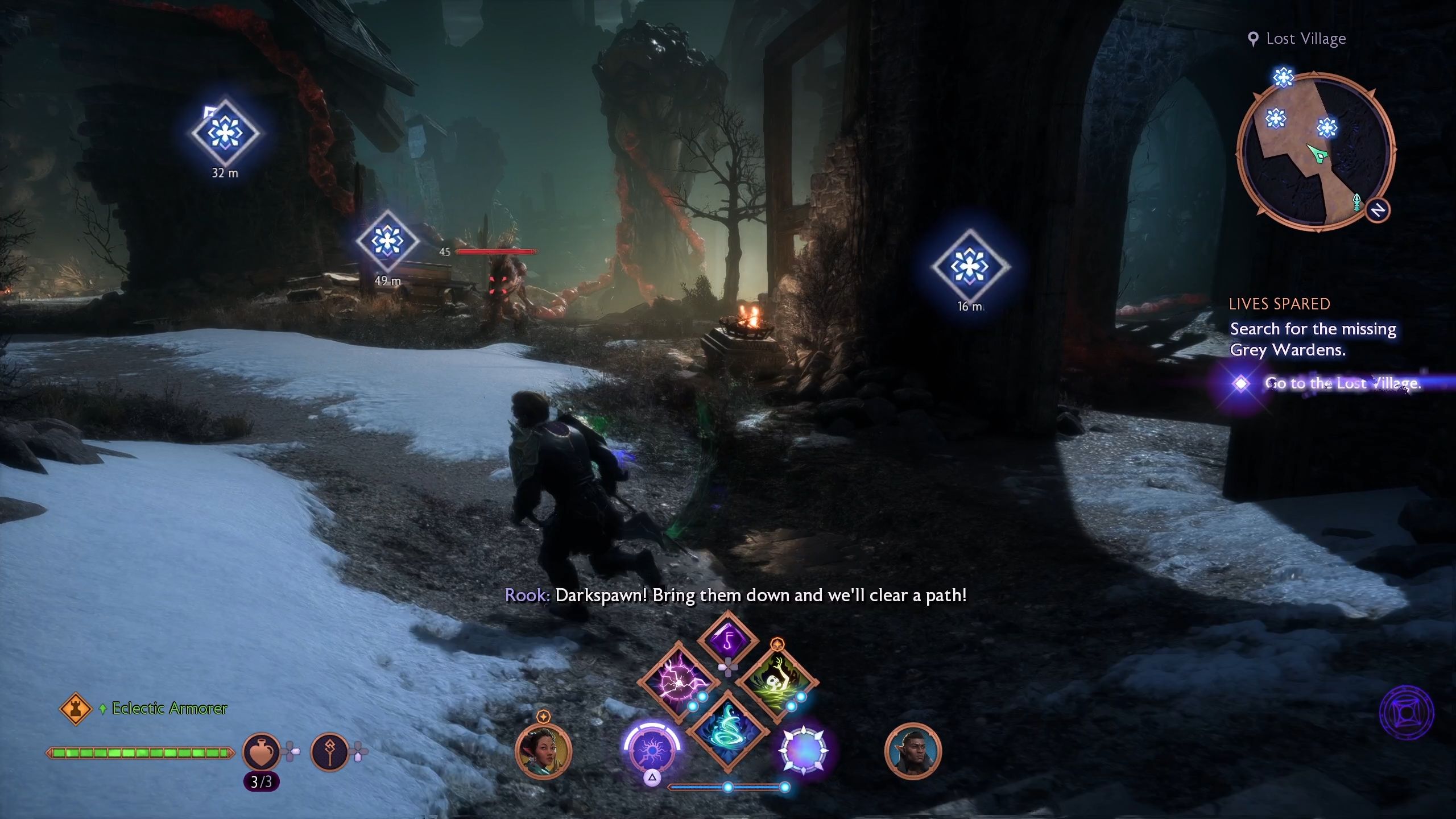 Three markers on the screen indicating the location of the three blighted boils - Dragon Age The Veilguard