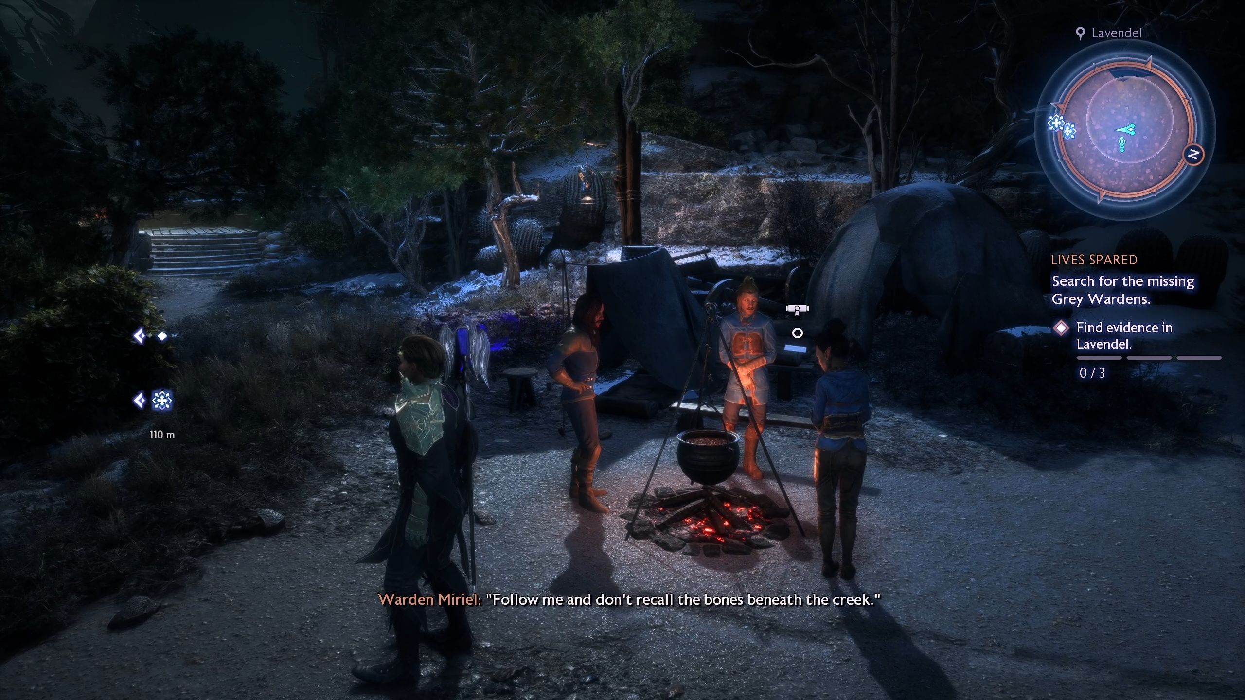 Player standing near three people surrounded by the fireplace - Dragon Age The Veilguard