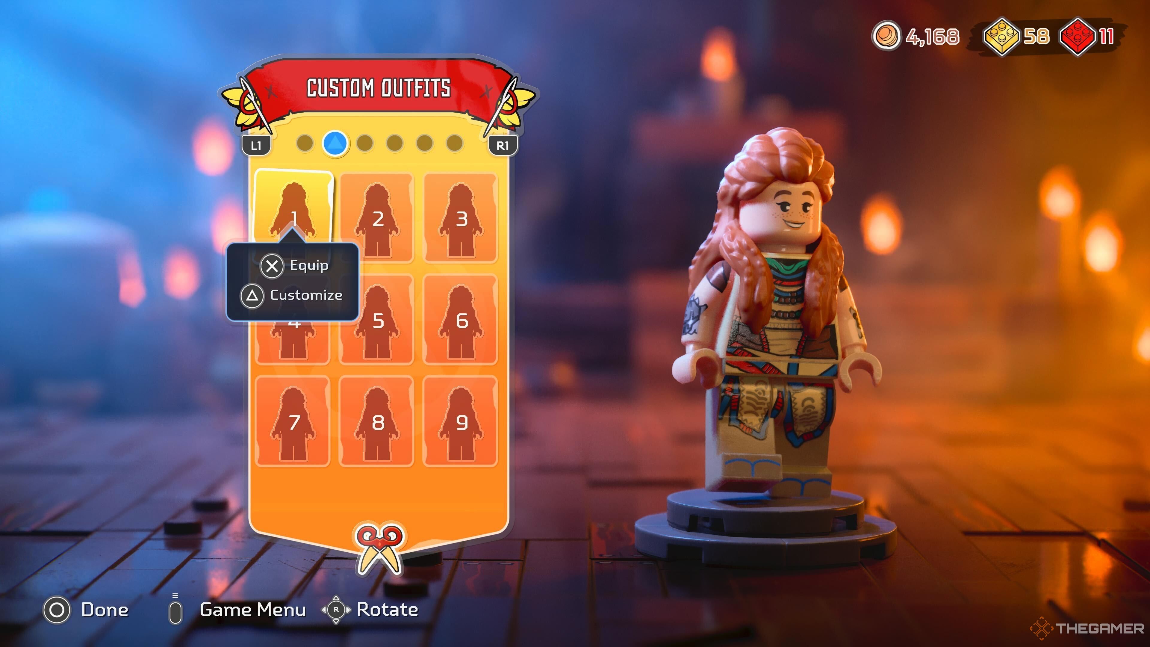 The custom outfits screen in Lego Horizon Adventures.