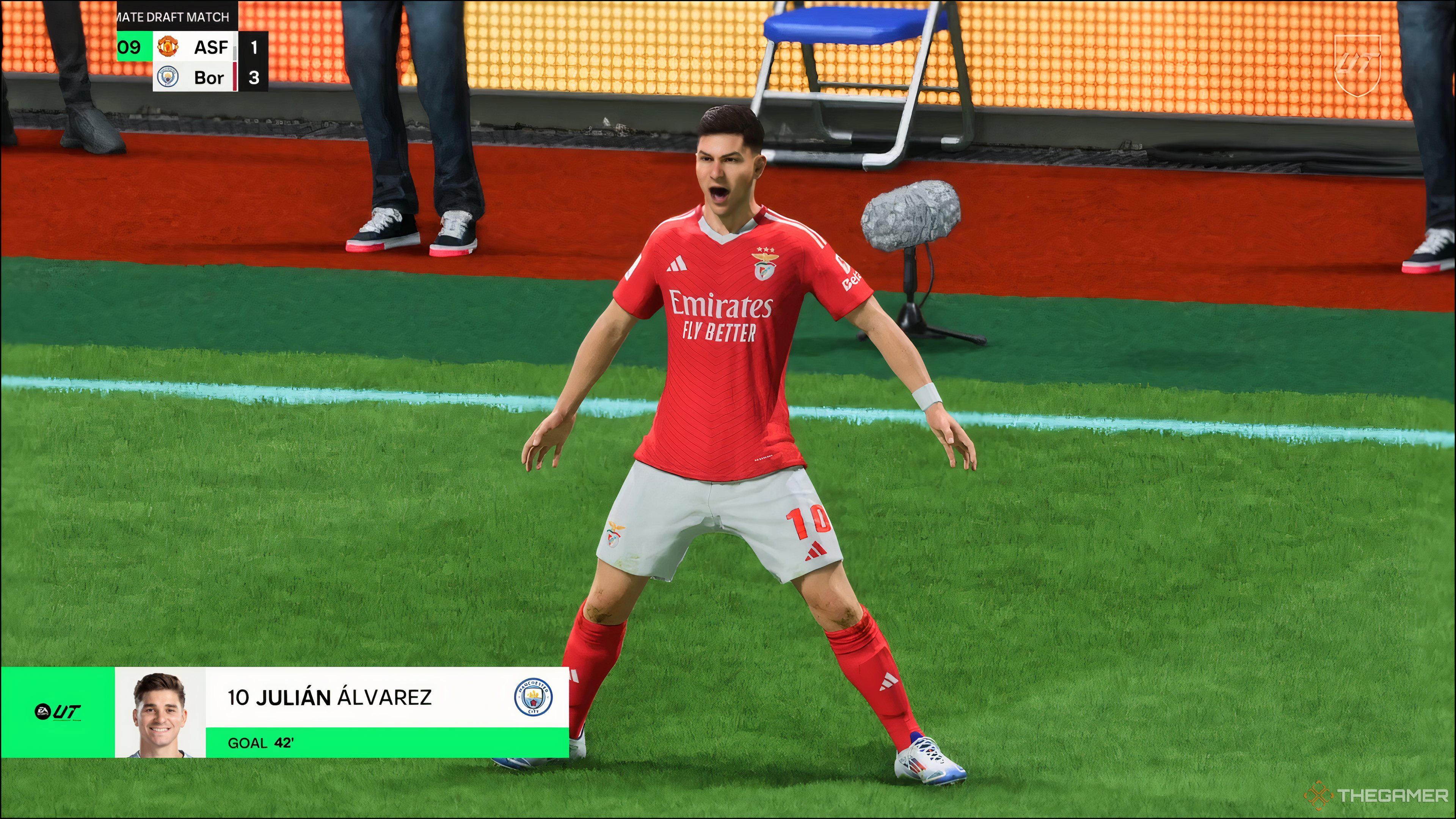 Julian Alvarez celebrating in EA Sports FC 25. 