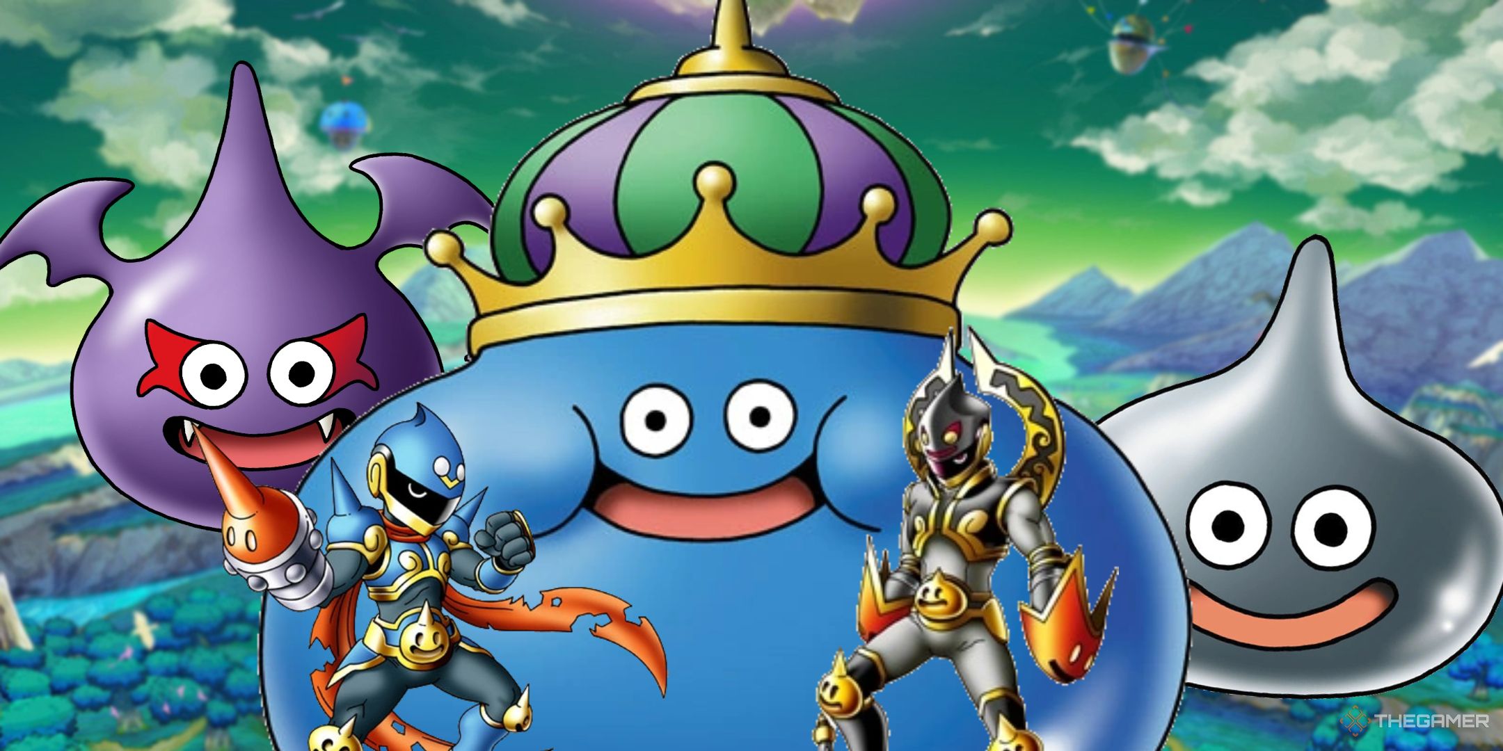 A series of slimes overlaid on top of each other from the dragon quest series.