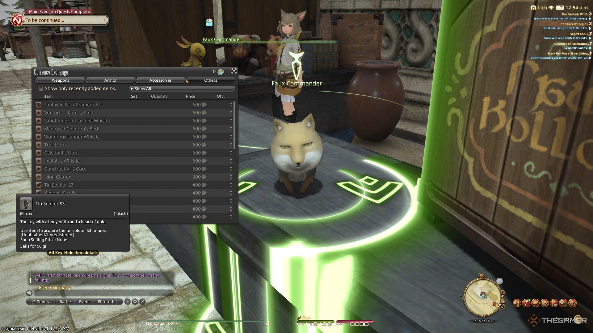 The Faux Hollows commander selling the Tin Soldier S3 minion in Final Fantasy 14.