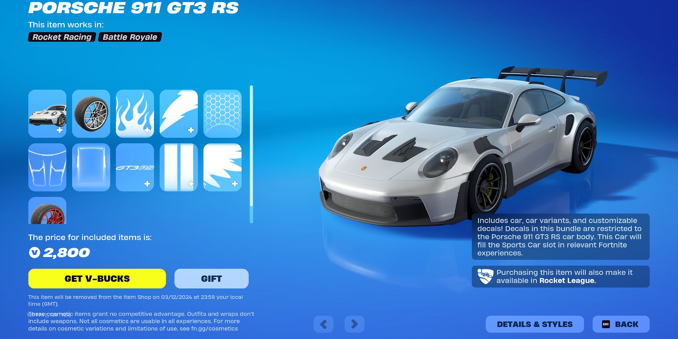 Screenshot showcasing how to get the Porsche 911 GT3 RS in Fortnite 