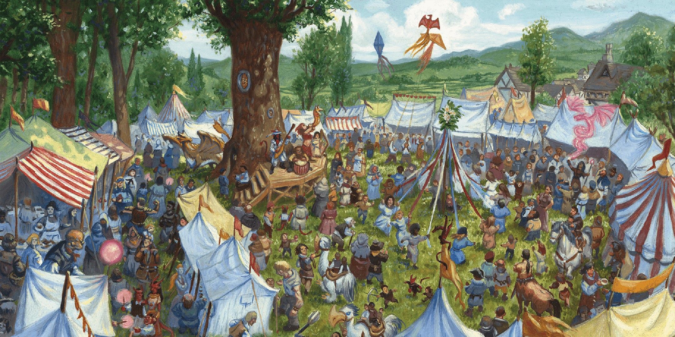 Dungeons & Dragons image showing a festival being held at a players bastion.