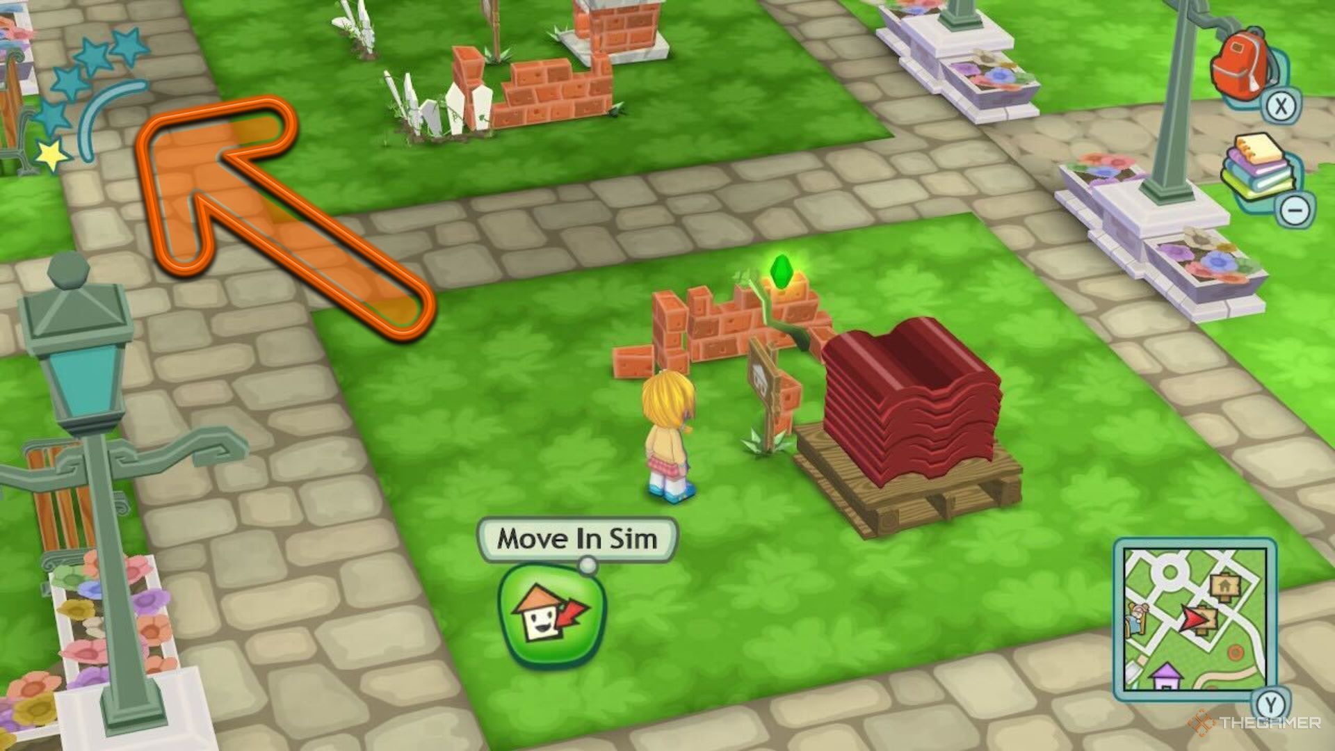 A screenshot showing where the star rating is in MySims. 