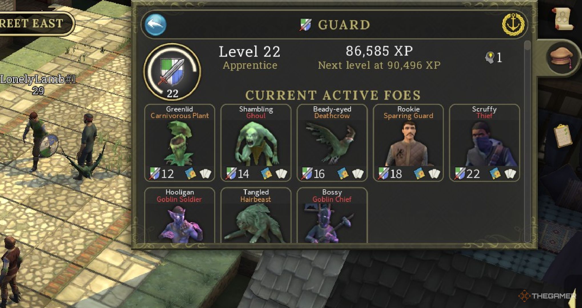 A players Guard profression menu