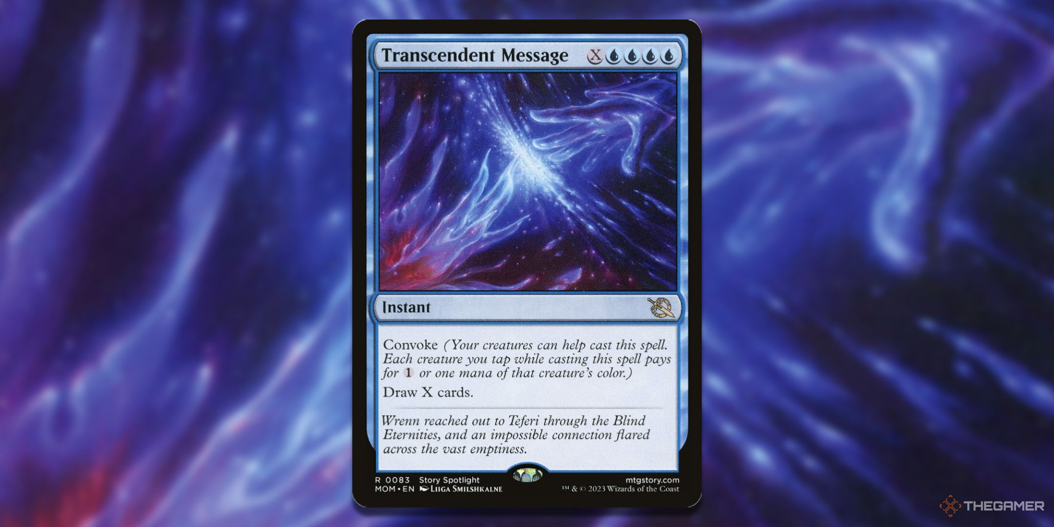 MTG Transcendent Message card with the art in the background.