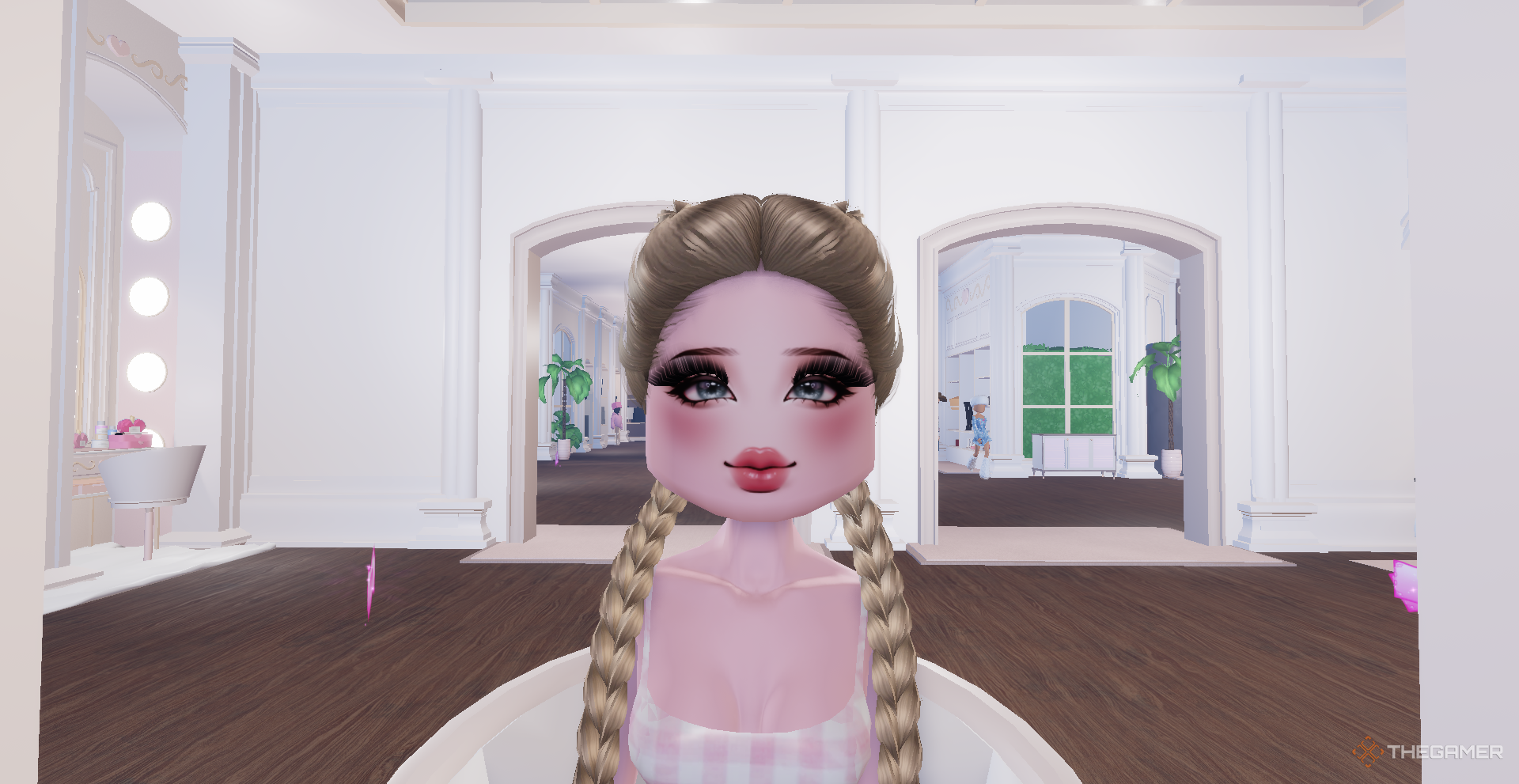 A screenshot showing a character in Dress to Impress wearing lashes.