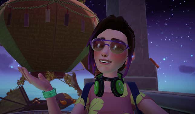 The player character faces the camera while wearing sunglasses at night.ff