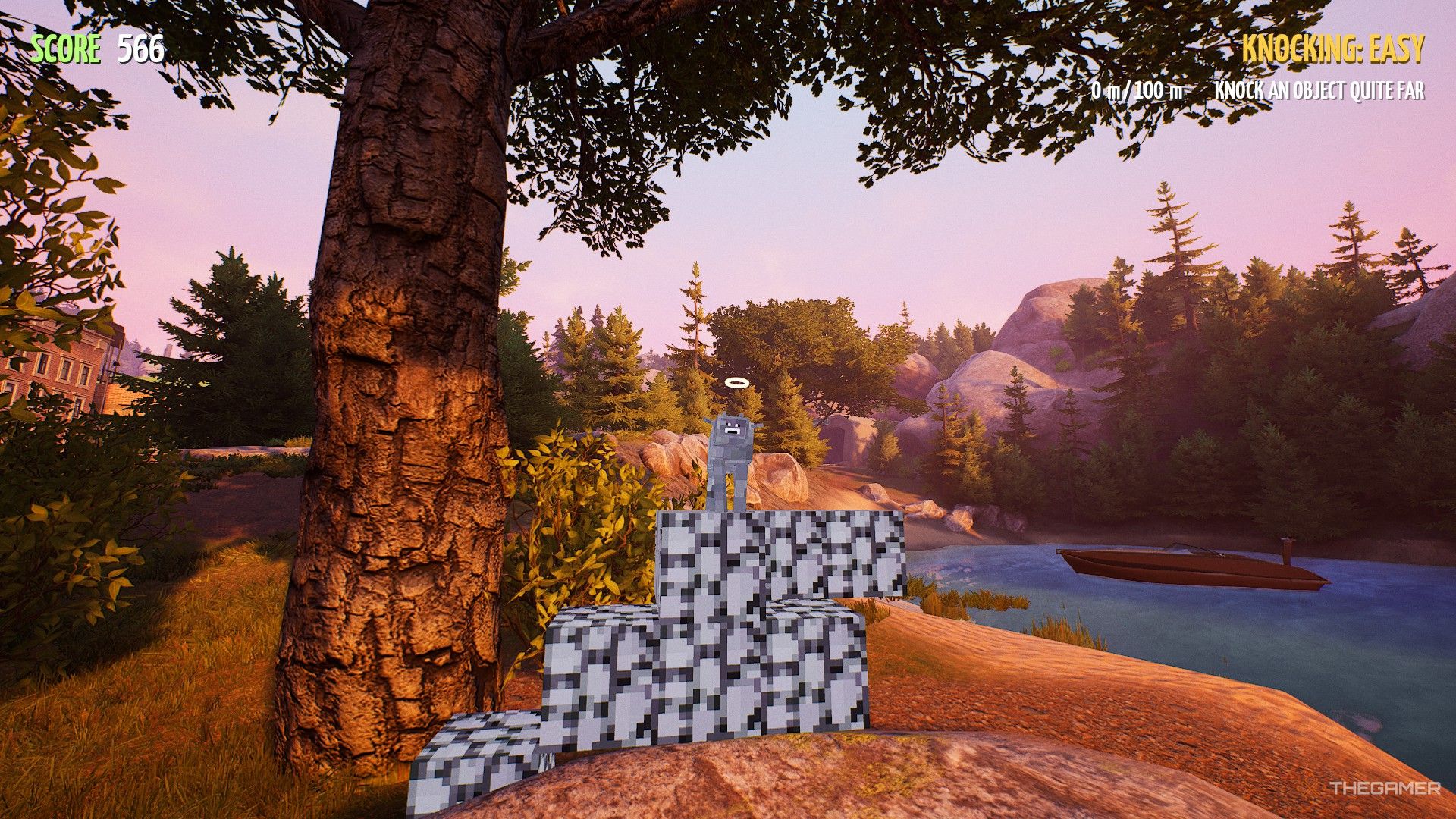 Pilgor is using Builder Goat mutator and builds some stone blocks in Goat Simulator: Remastered.