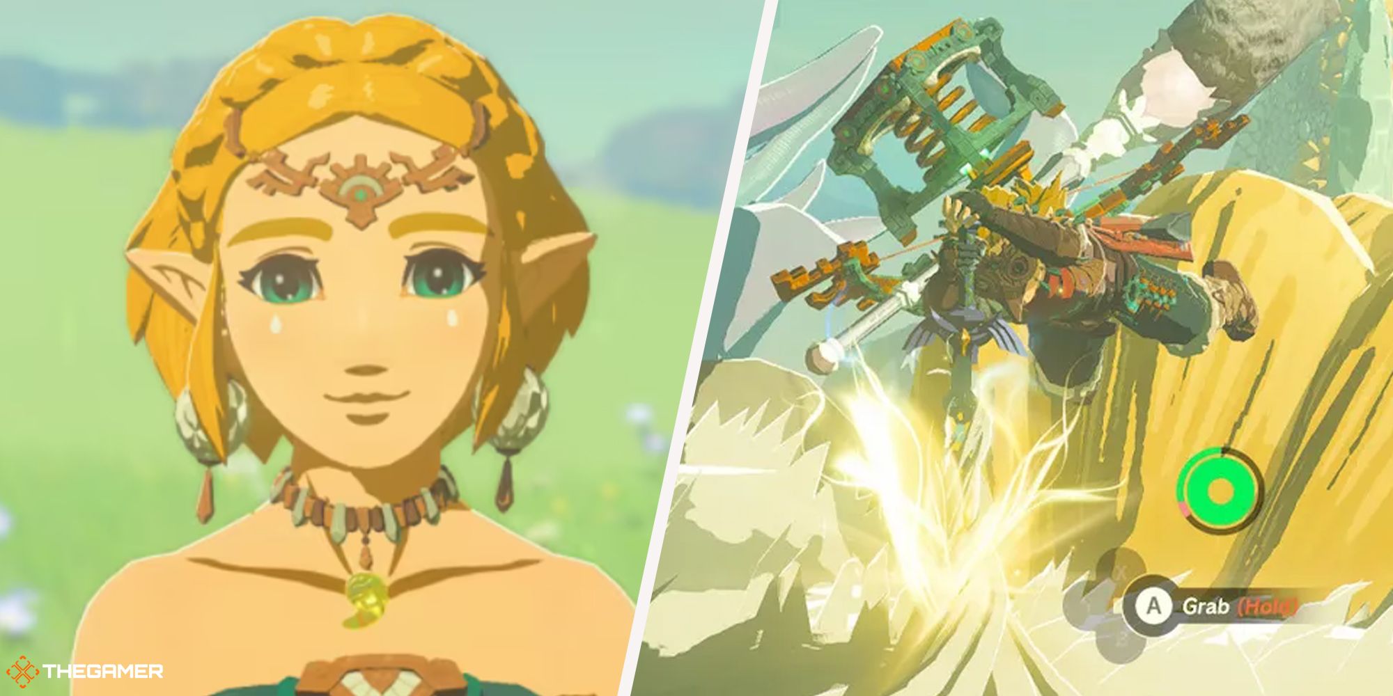 Tears of the Kingdom True Ending Guide - Zelda on left, Link with the Master Sword on the Light Dragon on right