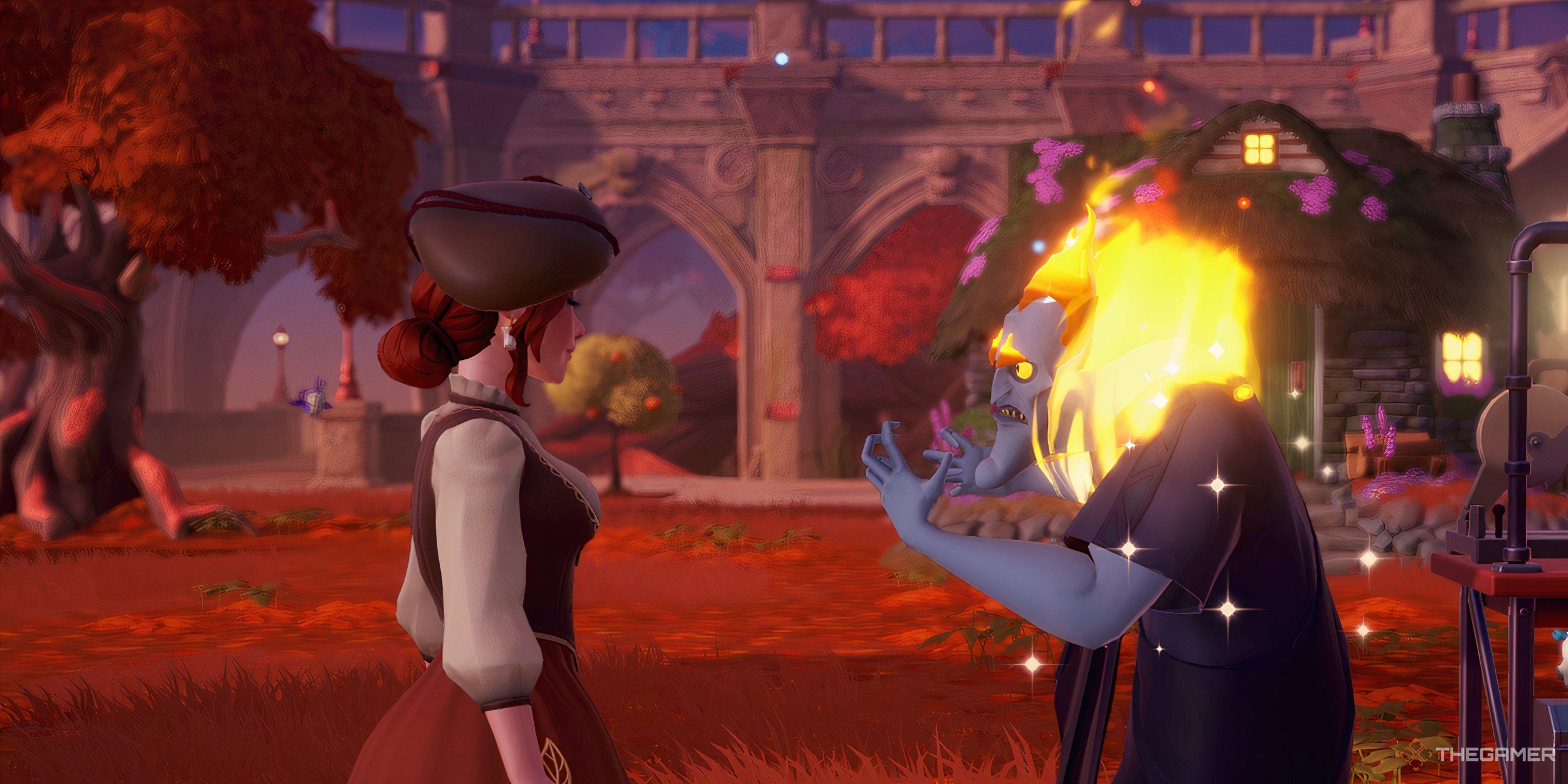 Hades engulfed in flames while talking to the avatar.