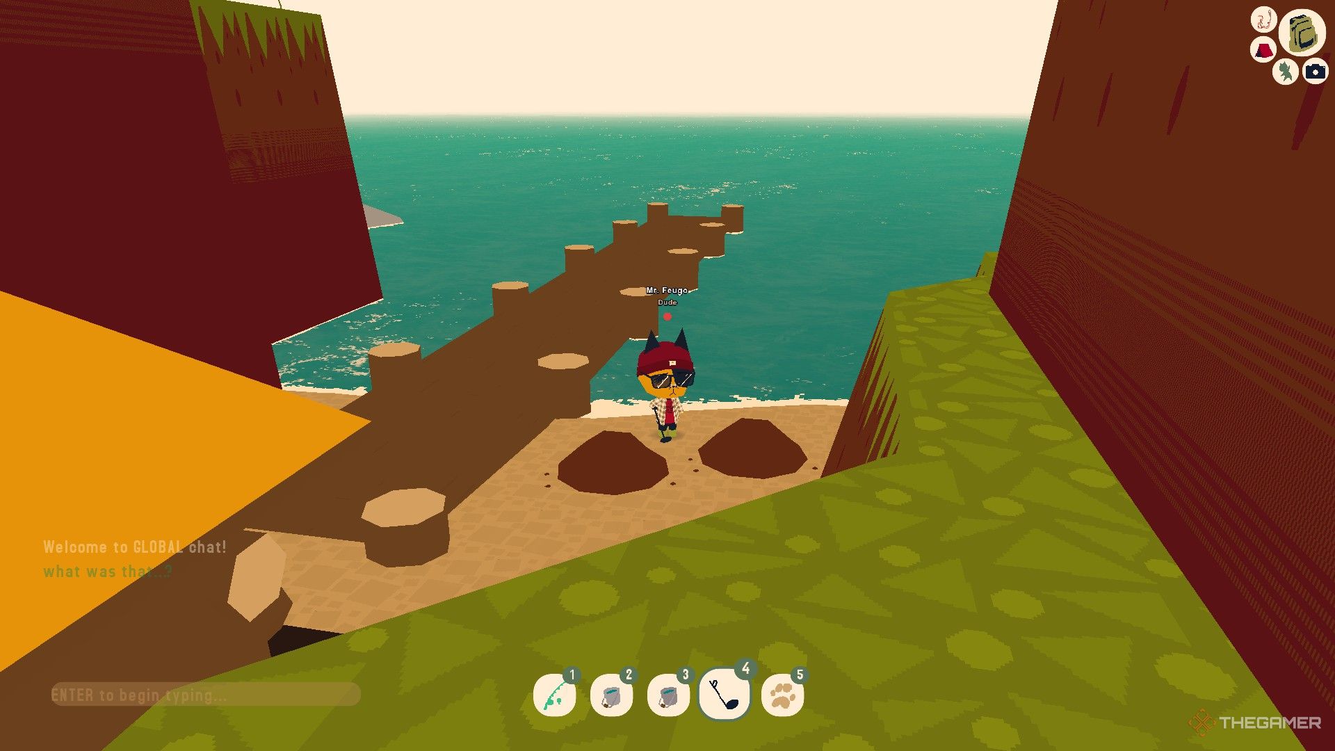 The player is standing next to two mounds while he is using the metal detector in Webfishing.