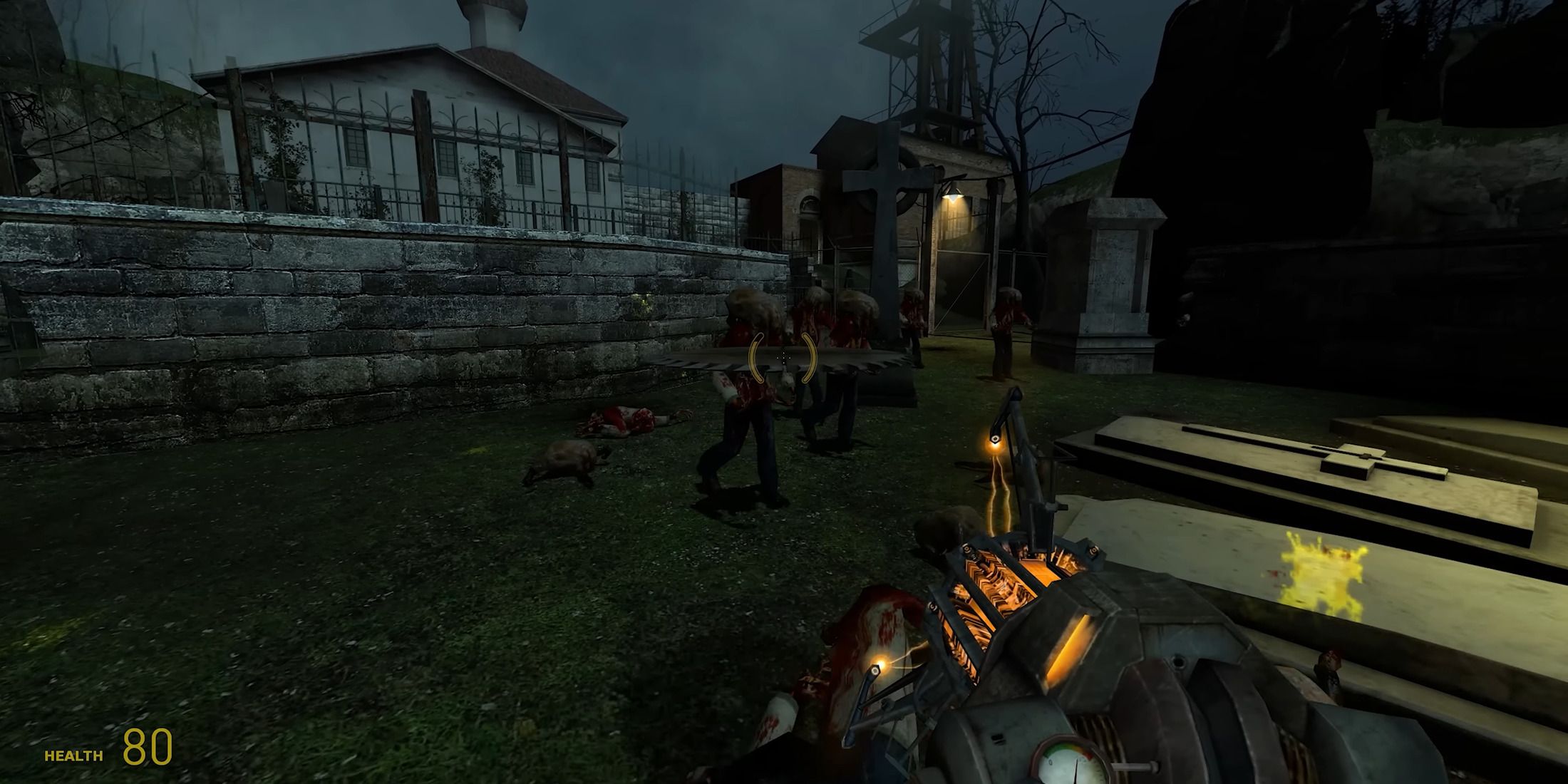 Character using the Gravity Gun to defeat zombies in Half-Life 2