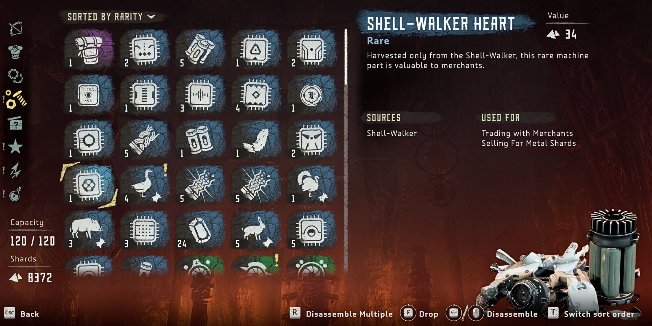 Shell-Walker Heart in Inventory in Horizon Zero Dawn