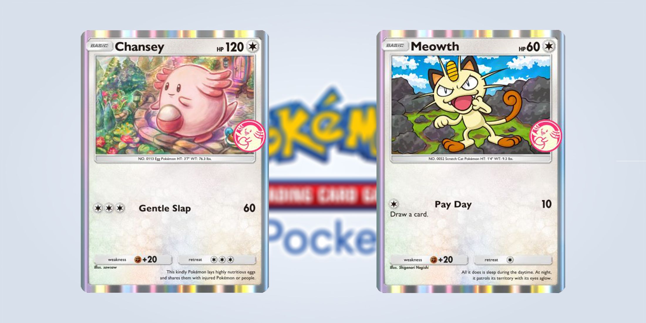 Chansey and Meowth event cards for Wonder Pick Event in Pokemon TCG Pocket