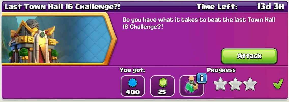 Last Town Hall 16 Challenge in Clash of Clans rewards