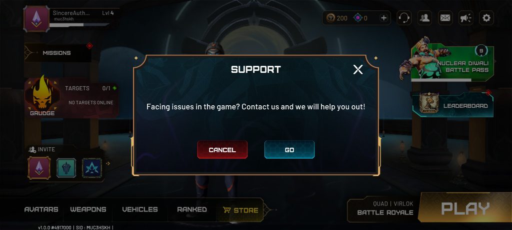 Indus Battle Royale Mobile Customer Support Service