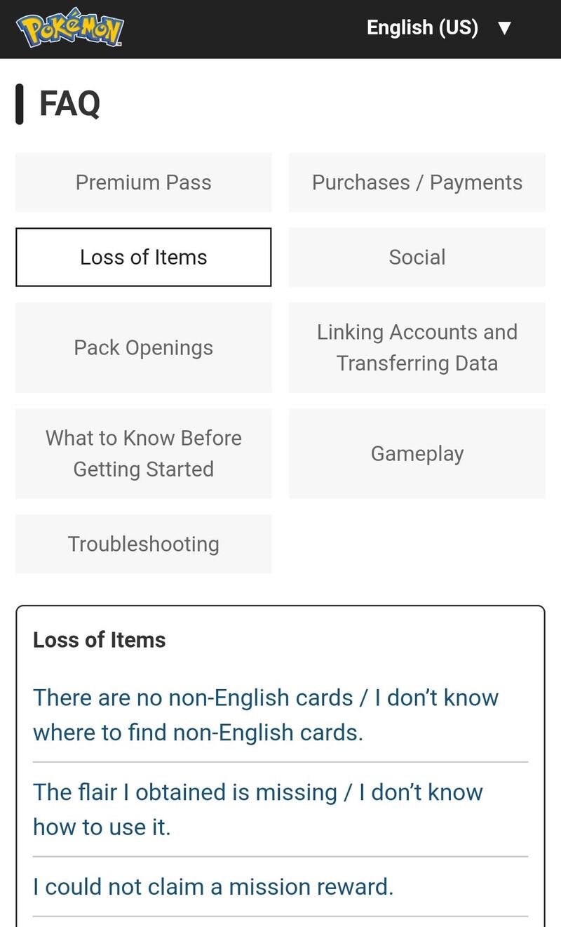 Pokémon TCG Pocket FAQ Support Page, Pokémon TCG Pocket FAQ Support Page