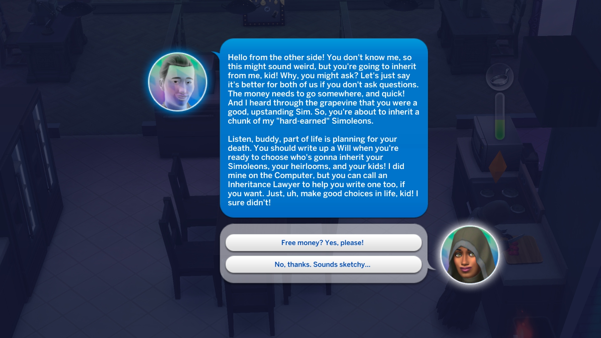 A dialog between your Sim and a stranger pops up in The Sims 4