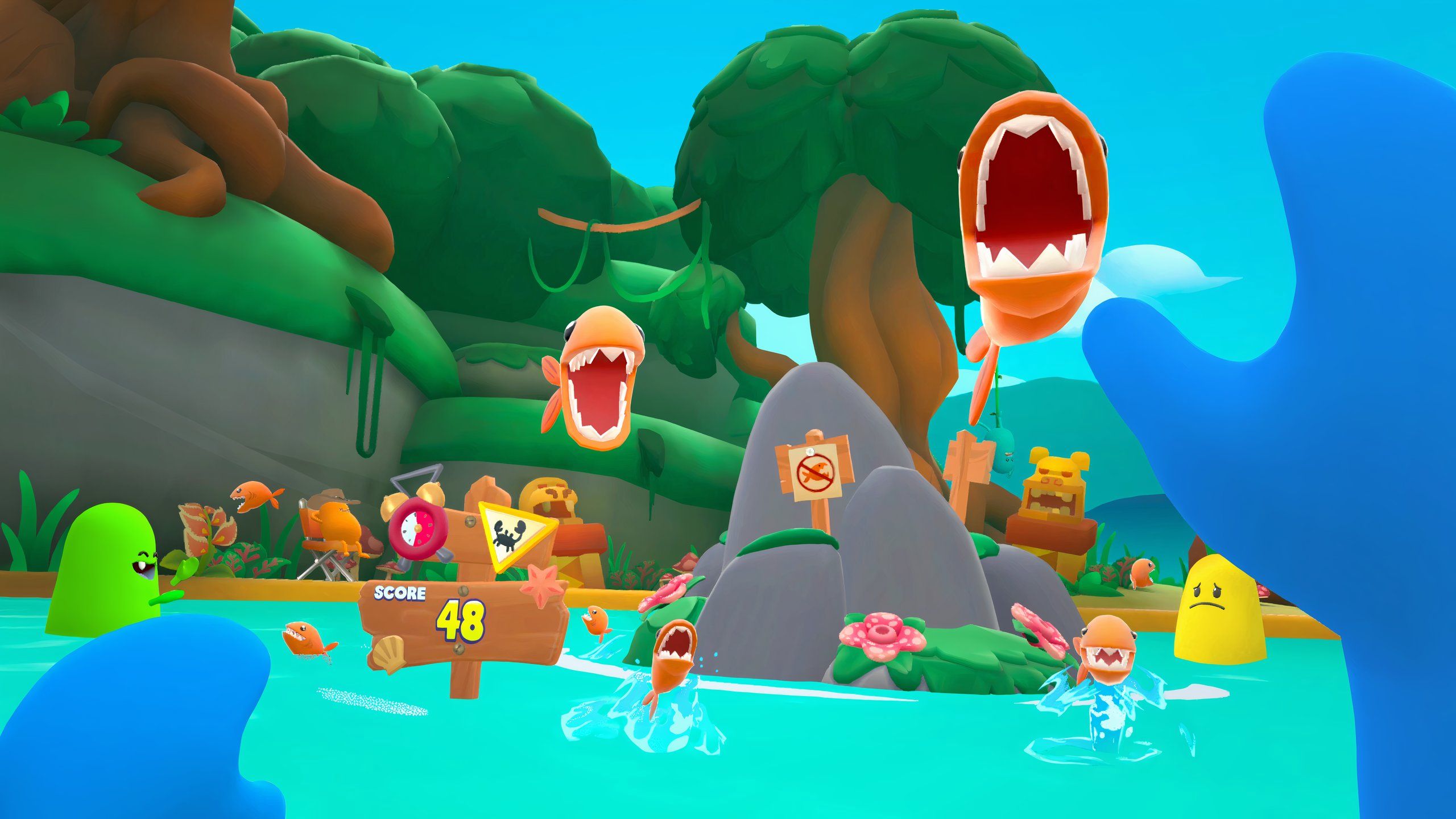 Deflecting piranha in Dumb Ways to Die Free for All.