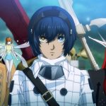 Strohl, Gallica, the protagonist, and Hulkenberg in a Metaphor: ReFantazio anime cutscene screenshot.