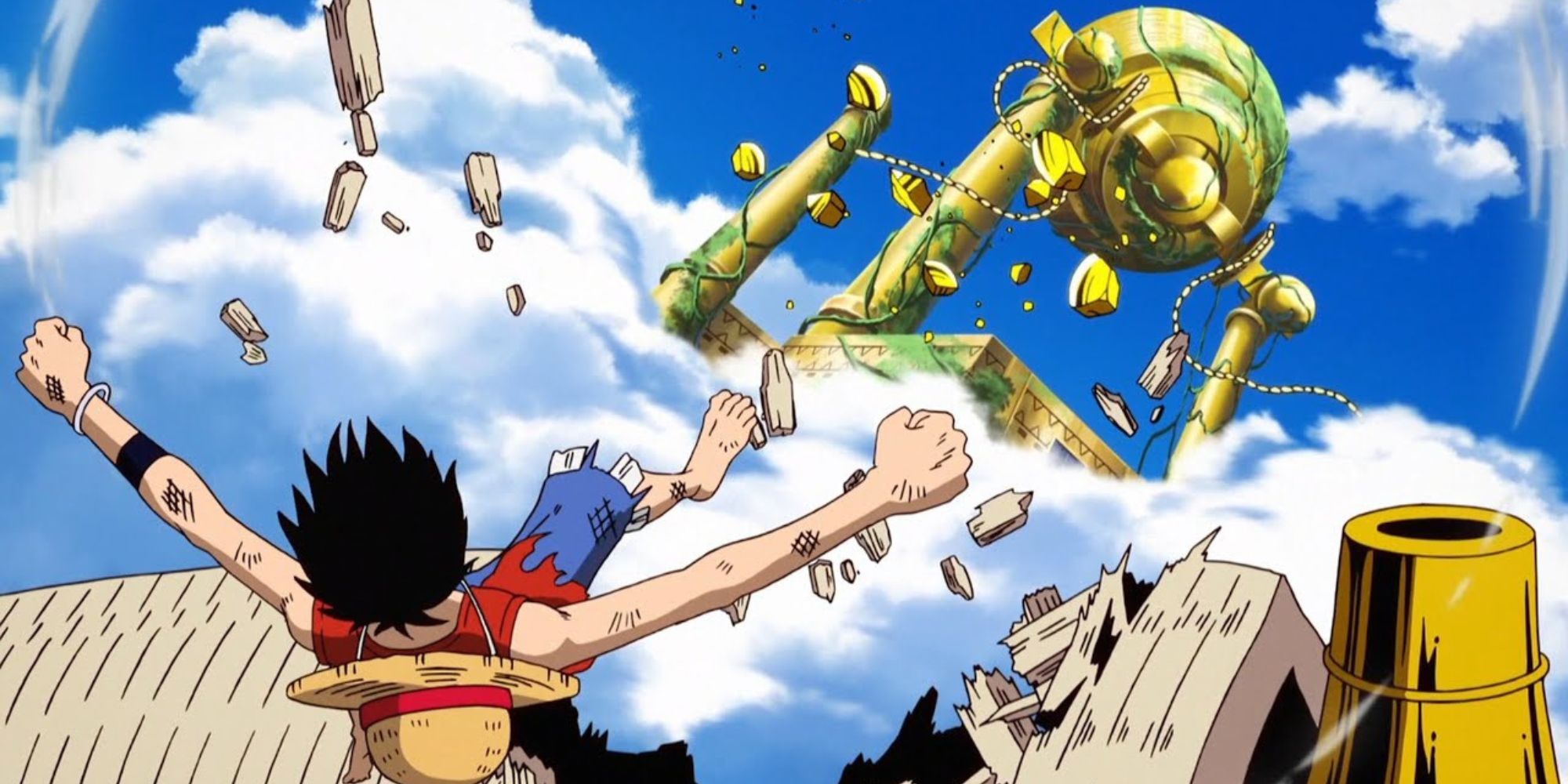 Luffy finally manages to ring the Golden Bell of Skypeia.