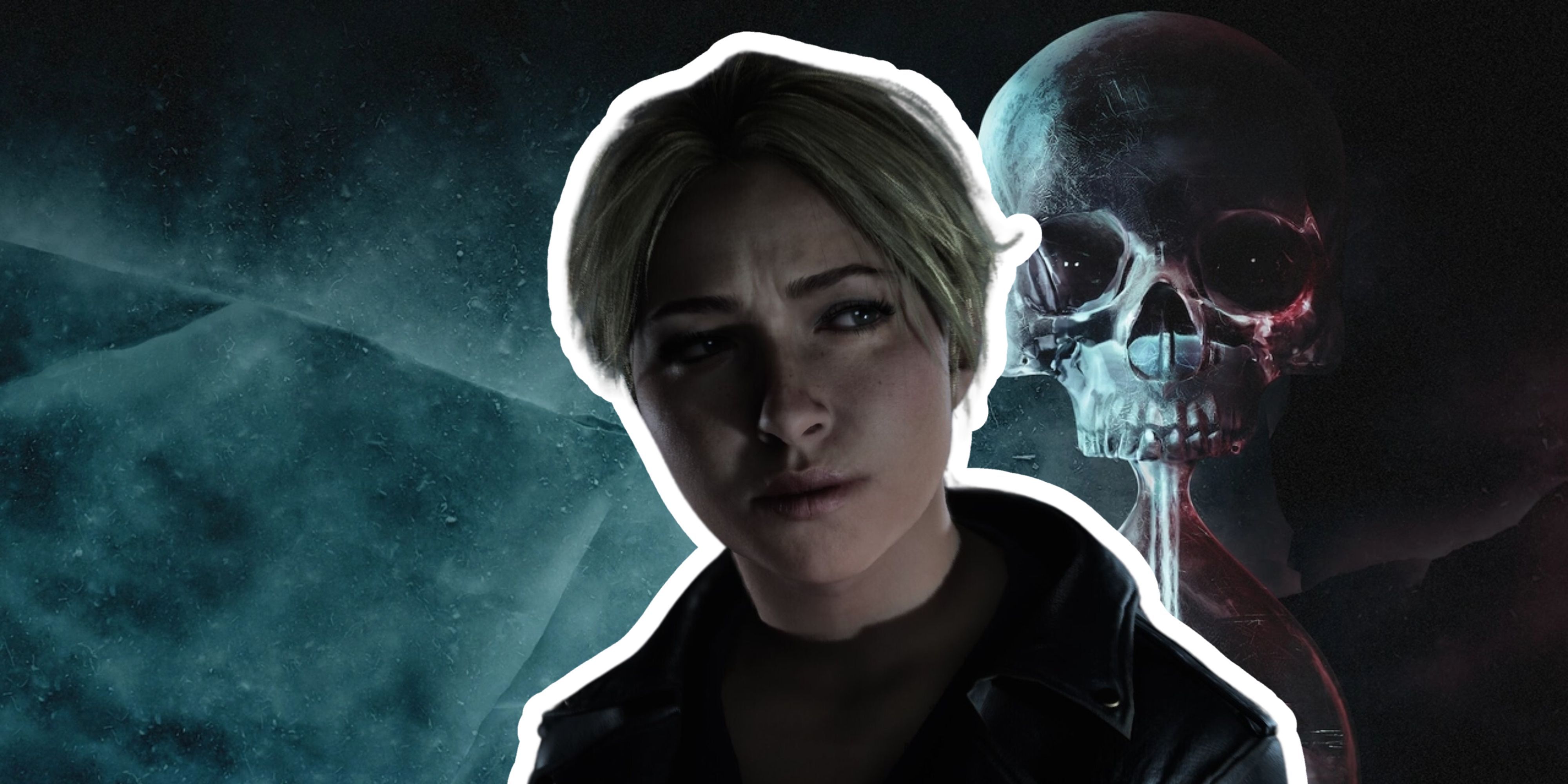 Sam from Until Dawn in front the logo