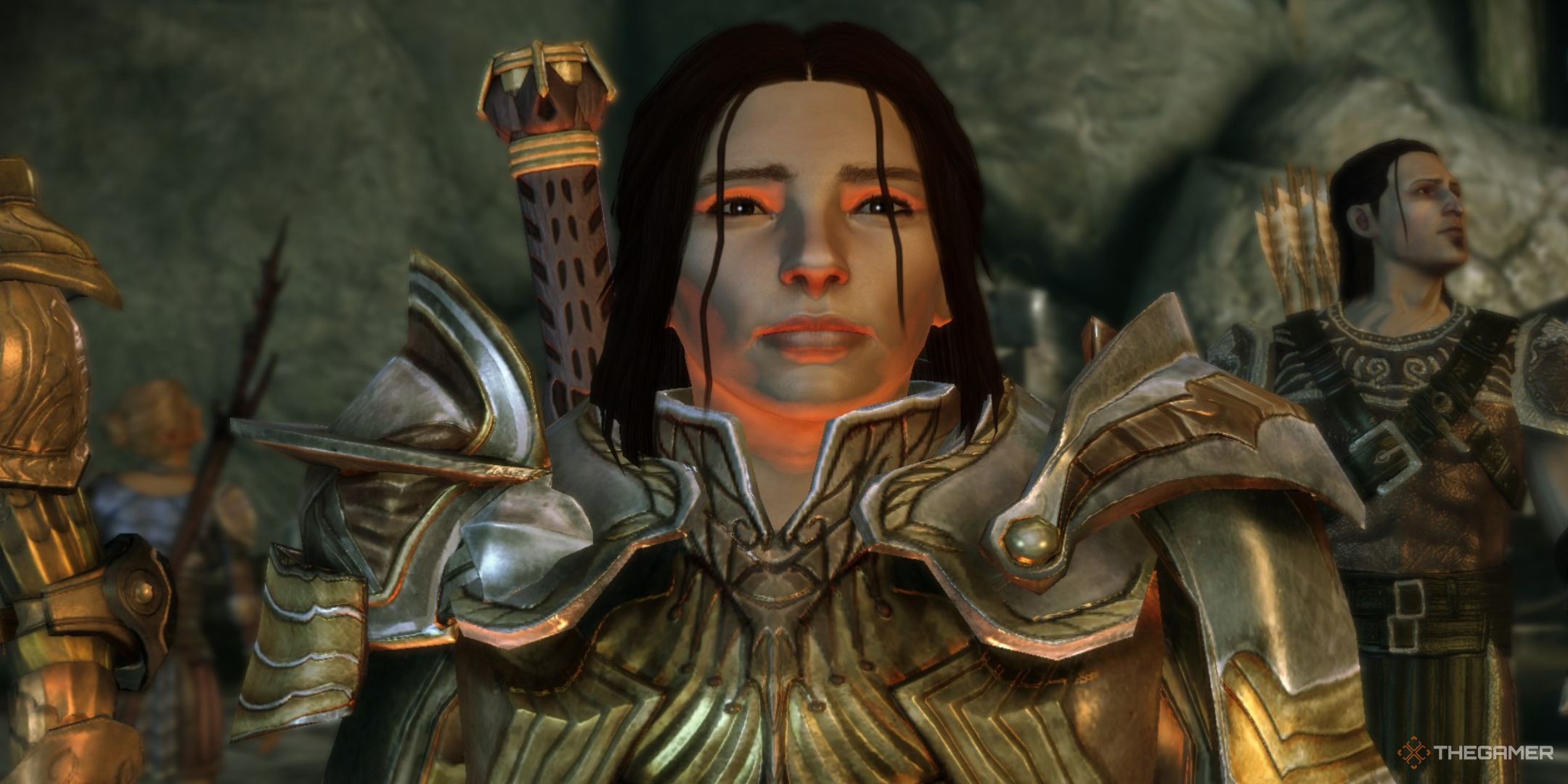 The Warden from Dragon Age: Origins looking skeptical at the camera