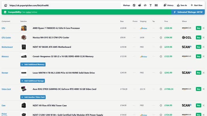 PCPartPicker screenshot