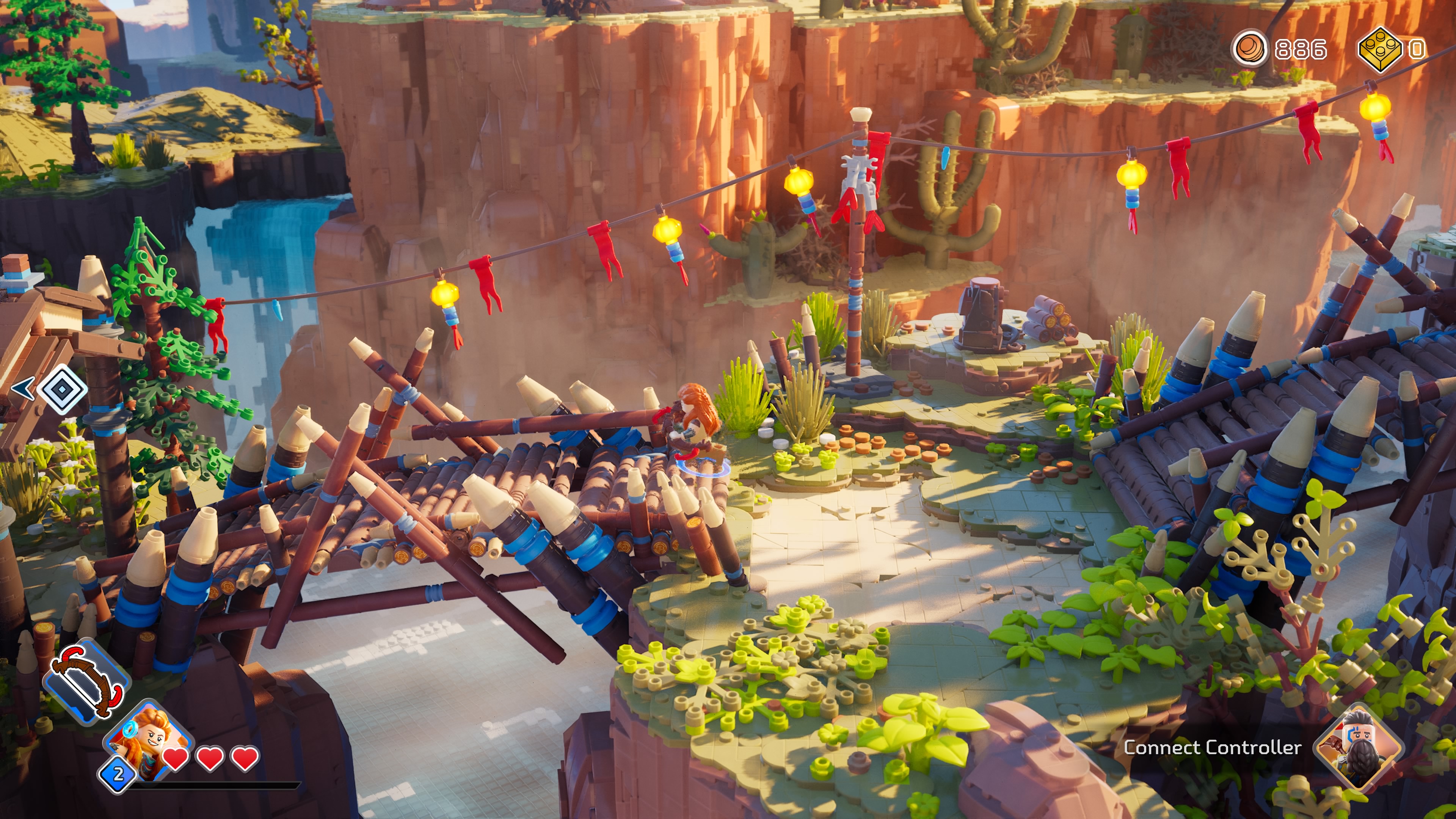 Aloy runs along a rope bridge in Lego Horizon Adventures