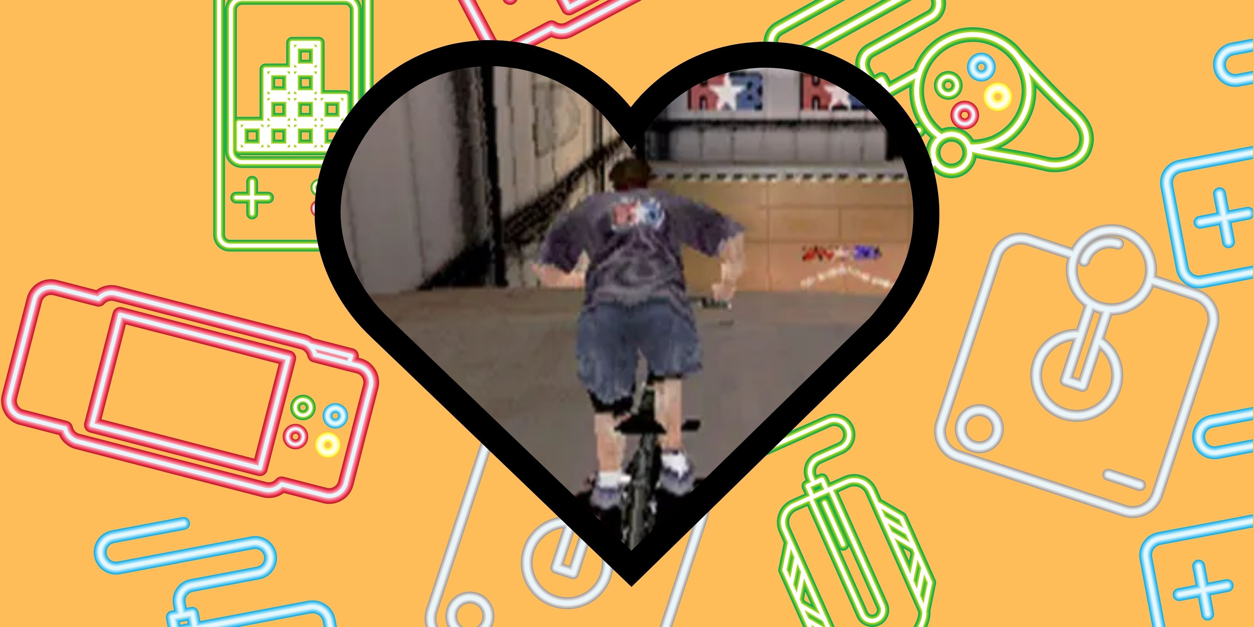 Matt Hoffman's Pro BMX in a love heart surrounded by game controllers