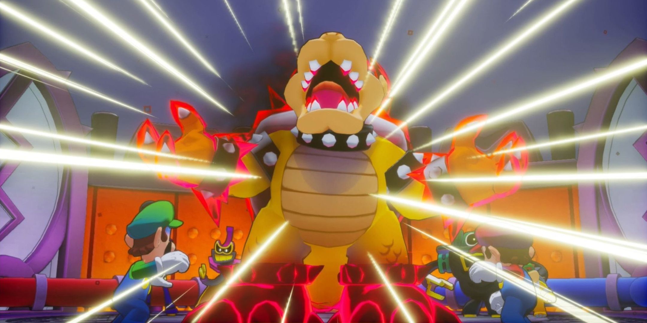 Glohm Bowser about to fight Mario and Luigi in Mario & Luigi: Brothership.