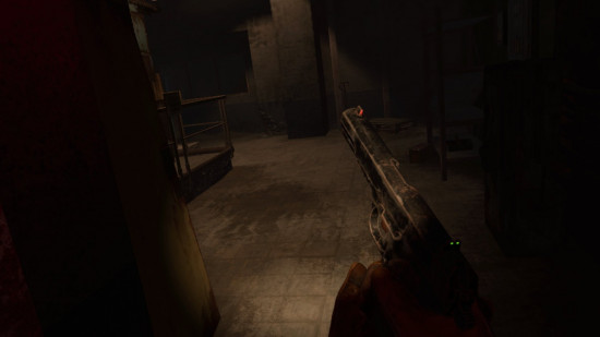 Metro Awakening review: first-person perspective of the player character carrying a handgun.