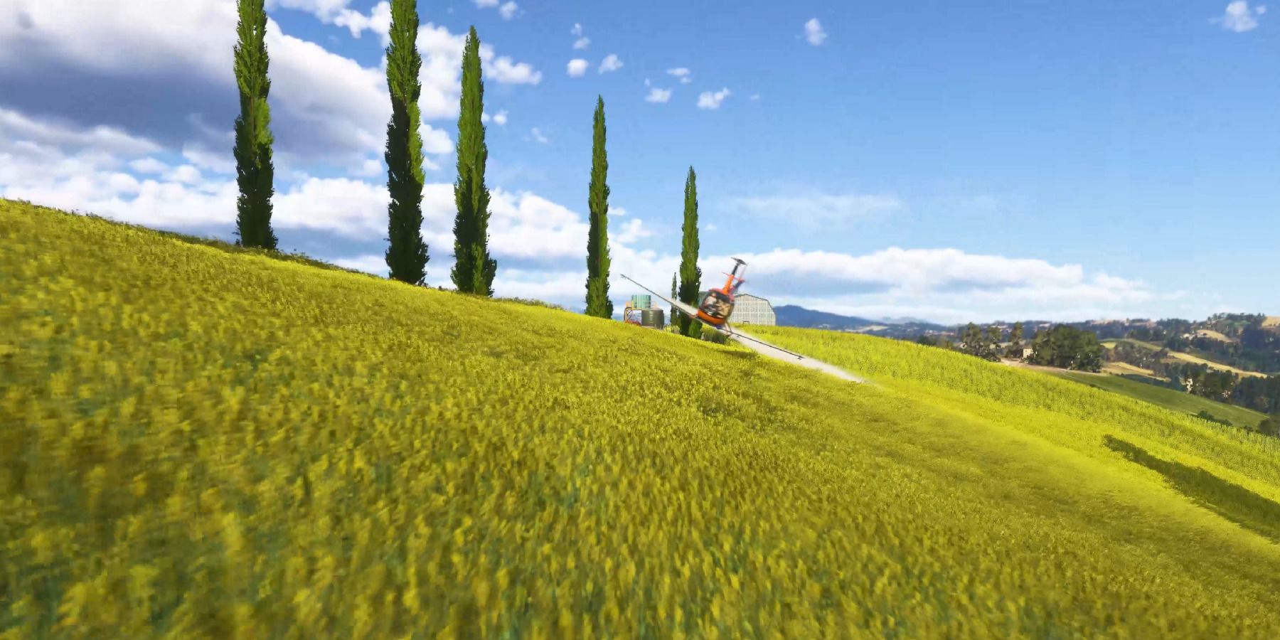 Image of a flight through a grassy biome in Microsoft Flight Simulator 2024