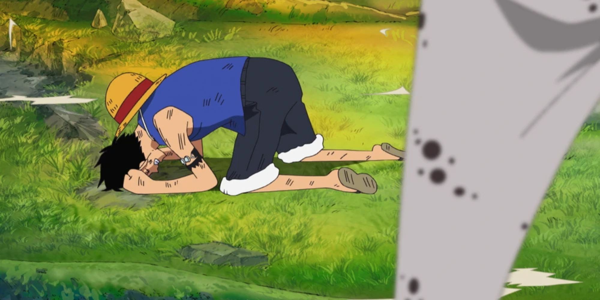 Luffy desperately cries in front of Kuma after losing his crew in One Piece