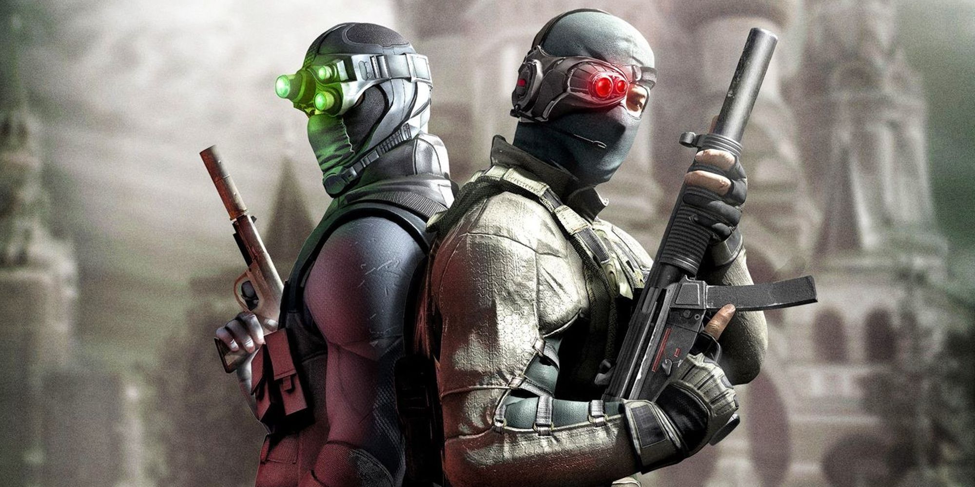 Spy and Merc posed back to back in Splinter Cell: Blacklist