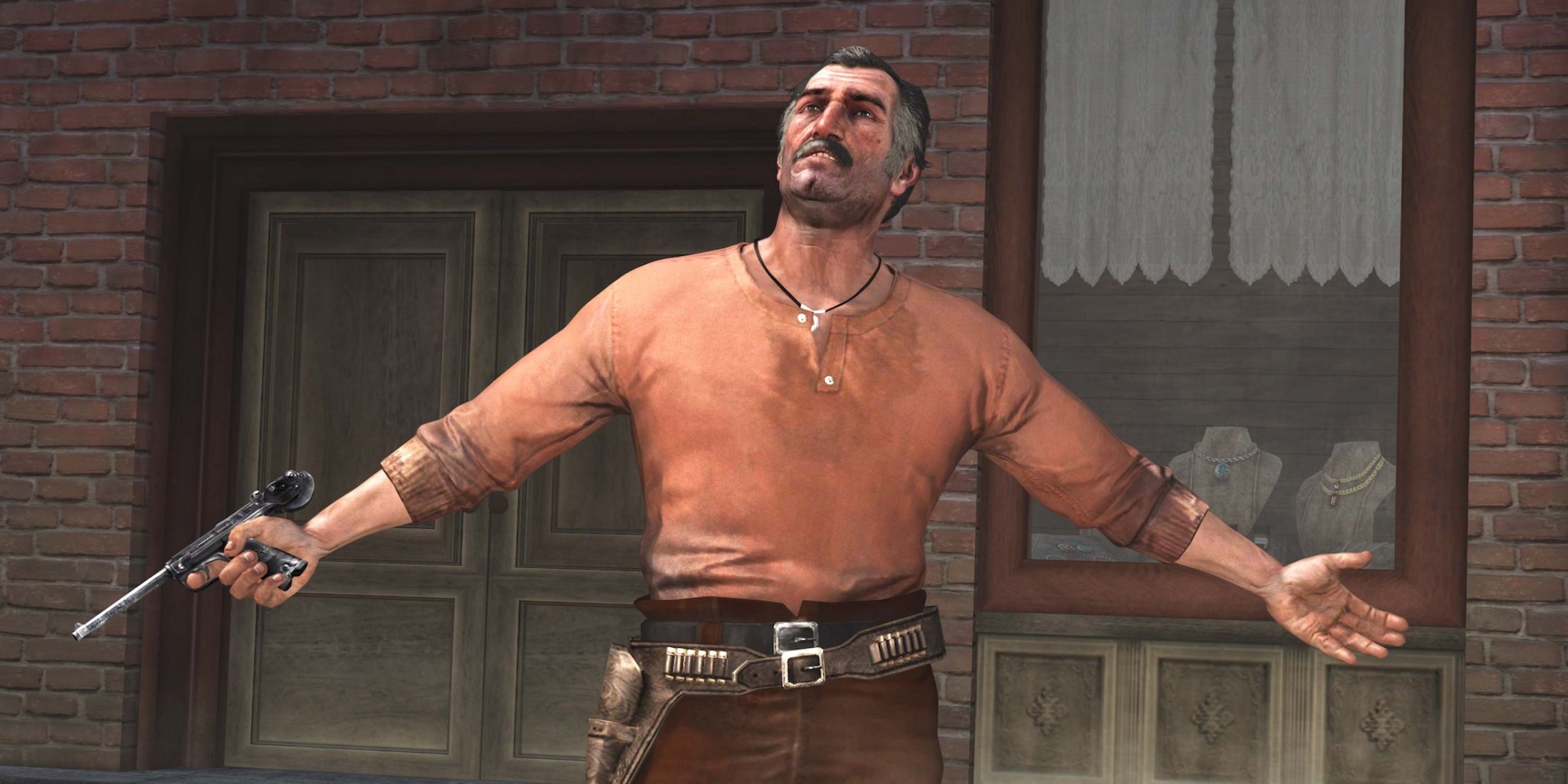 Dutch with his arms spread out in Red Dead Redemption