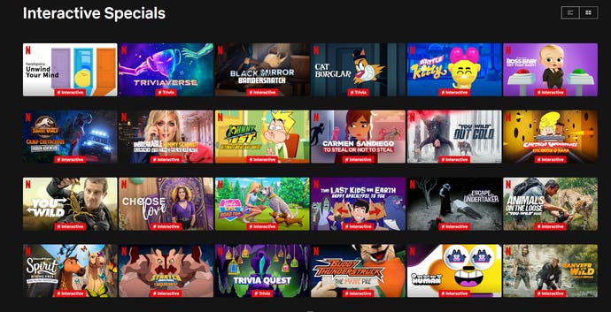 Screenshot from Netflix showing its Interactive Specials