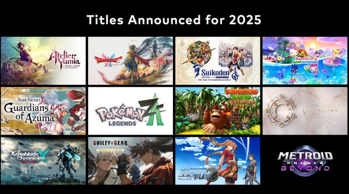 Nintendo Switch titles announced for 2025, including Metroid Prime 4