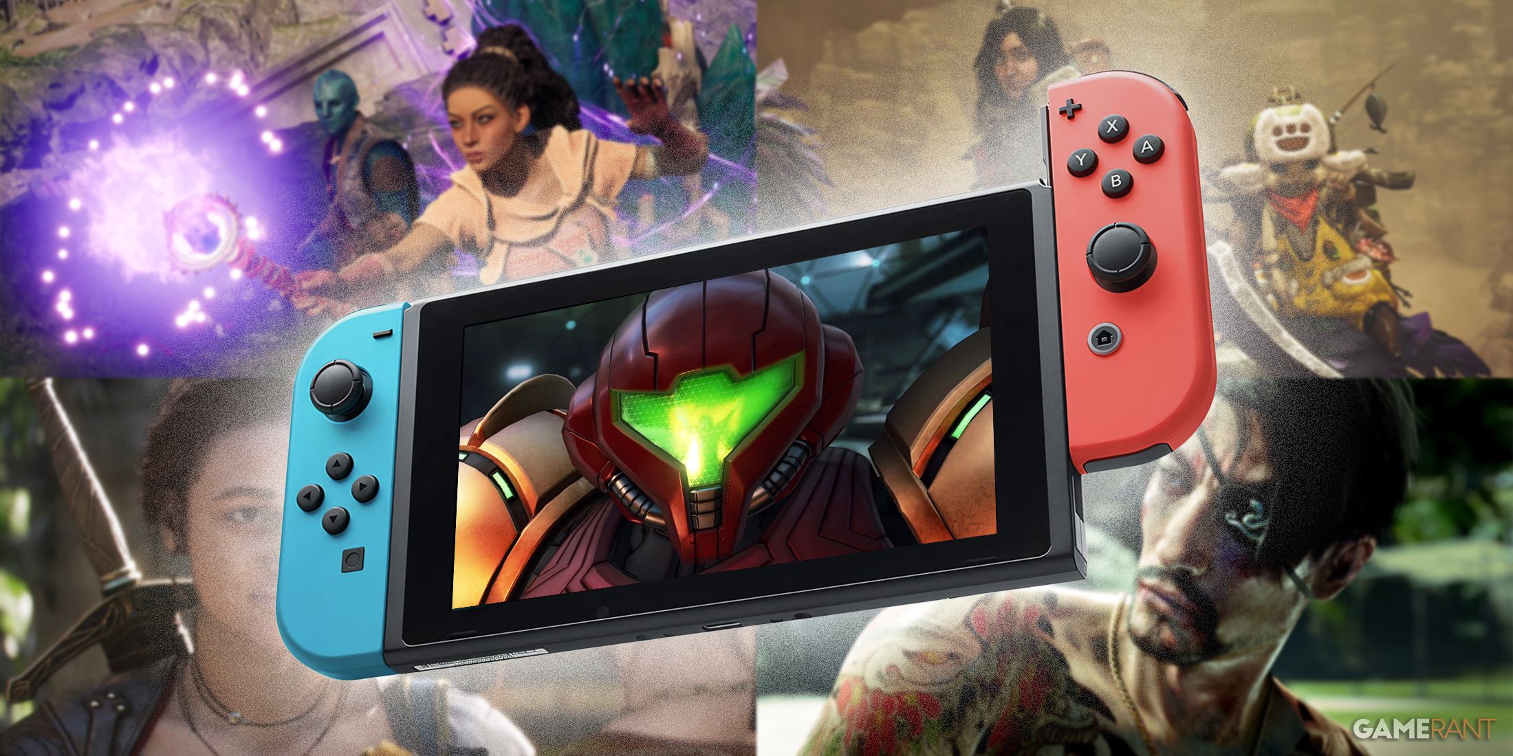 Nintendo Switch with Metroid Prime 4 over Avowed Fable Monster Hunter Wilds and Like a Pirate Yakuza