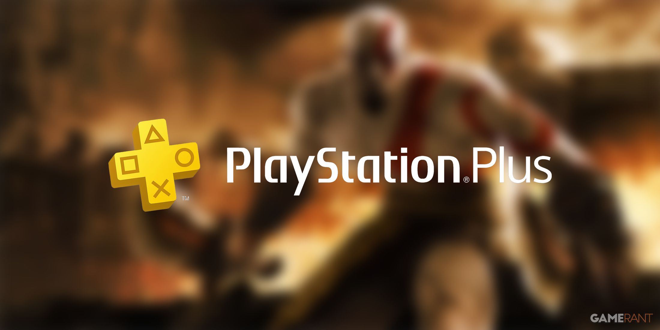 PS Plus logo in front of classic God of War Kratos