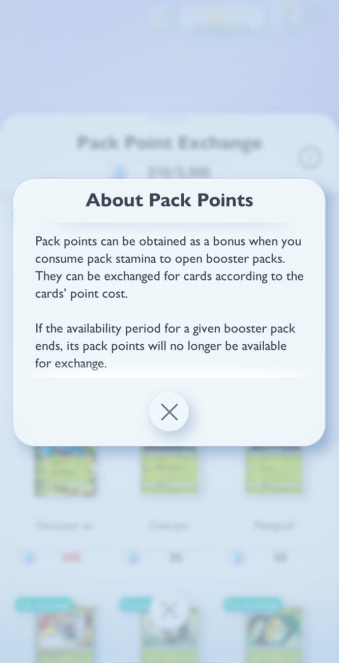 Pokémon TCG Pocket screenshot showing information about Pack Points