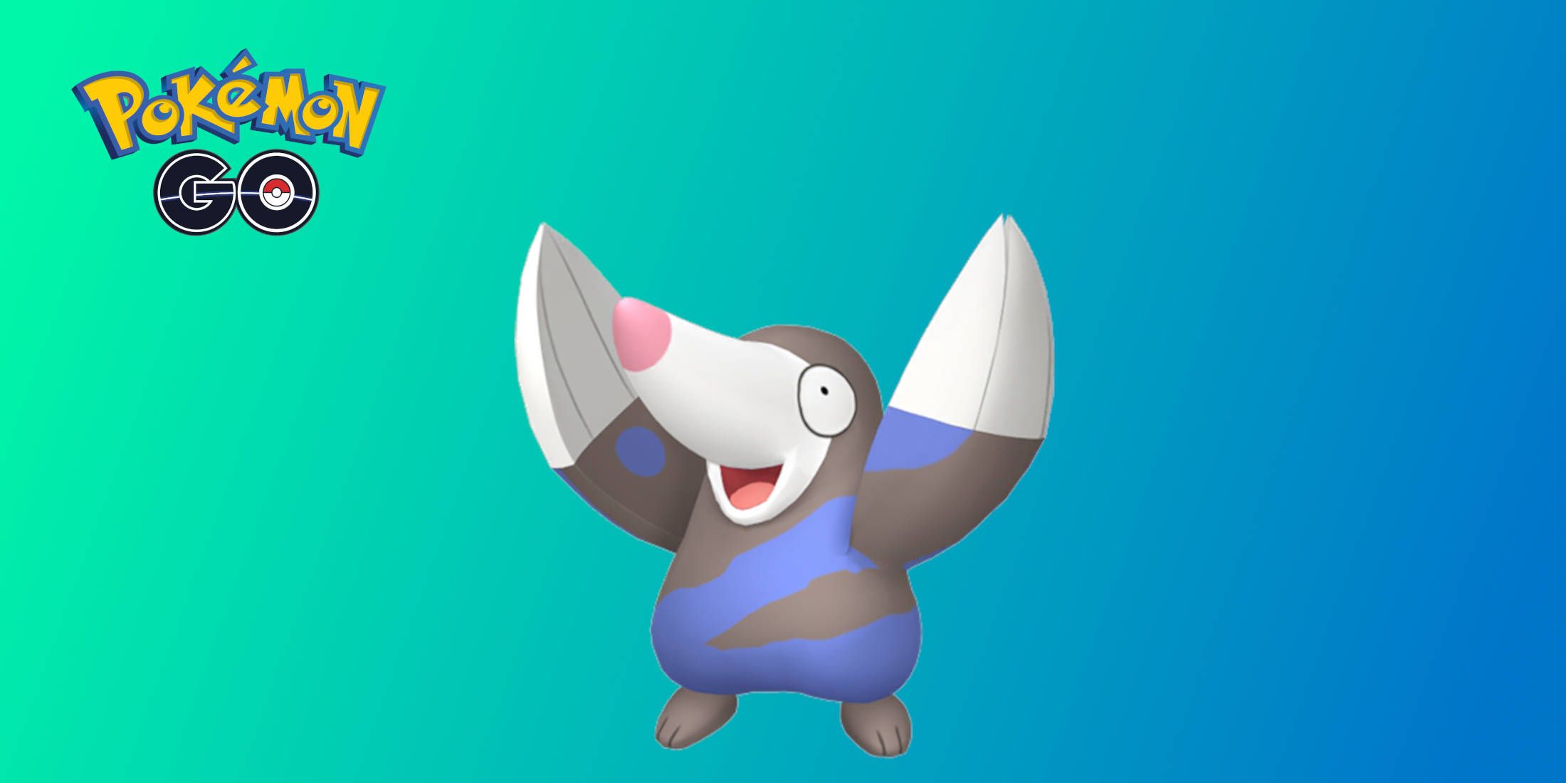 Pokemon GO Drilbur Max Battle: A Drilbur holding up its claws against a green/blue gradient background.