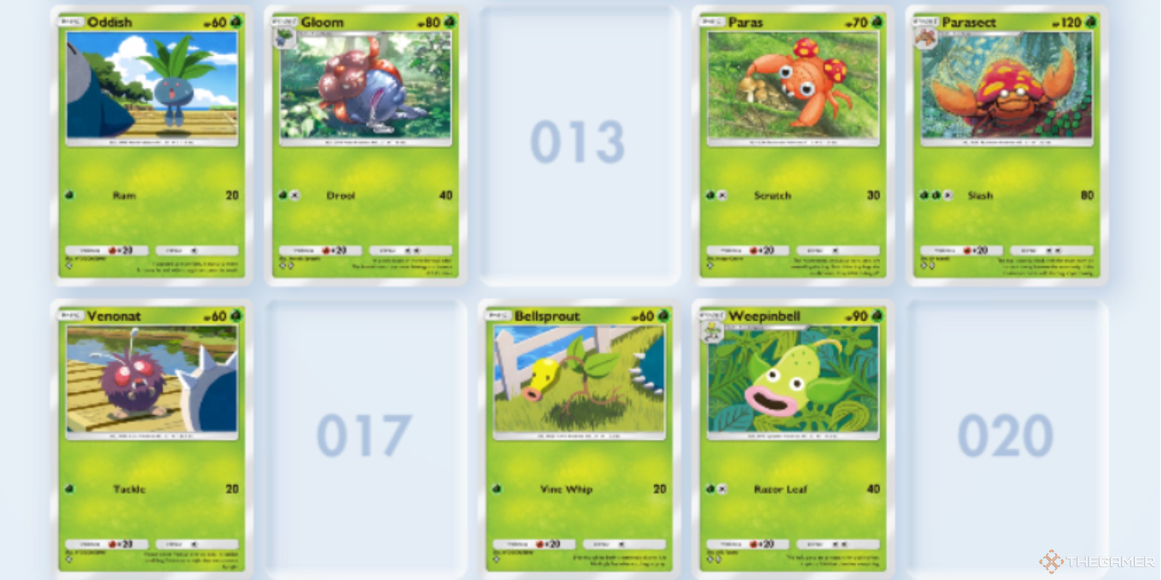 grass-type pokemon cards with some missing in pokemon tcg pocket.