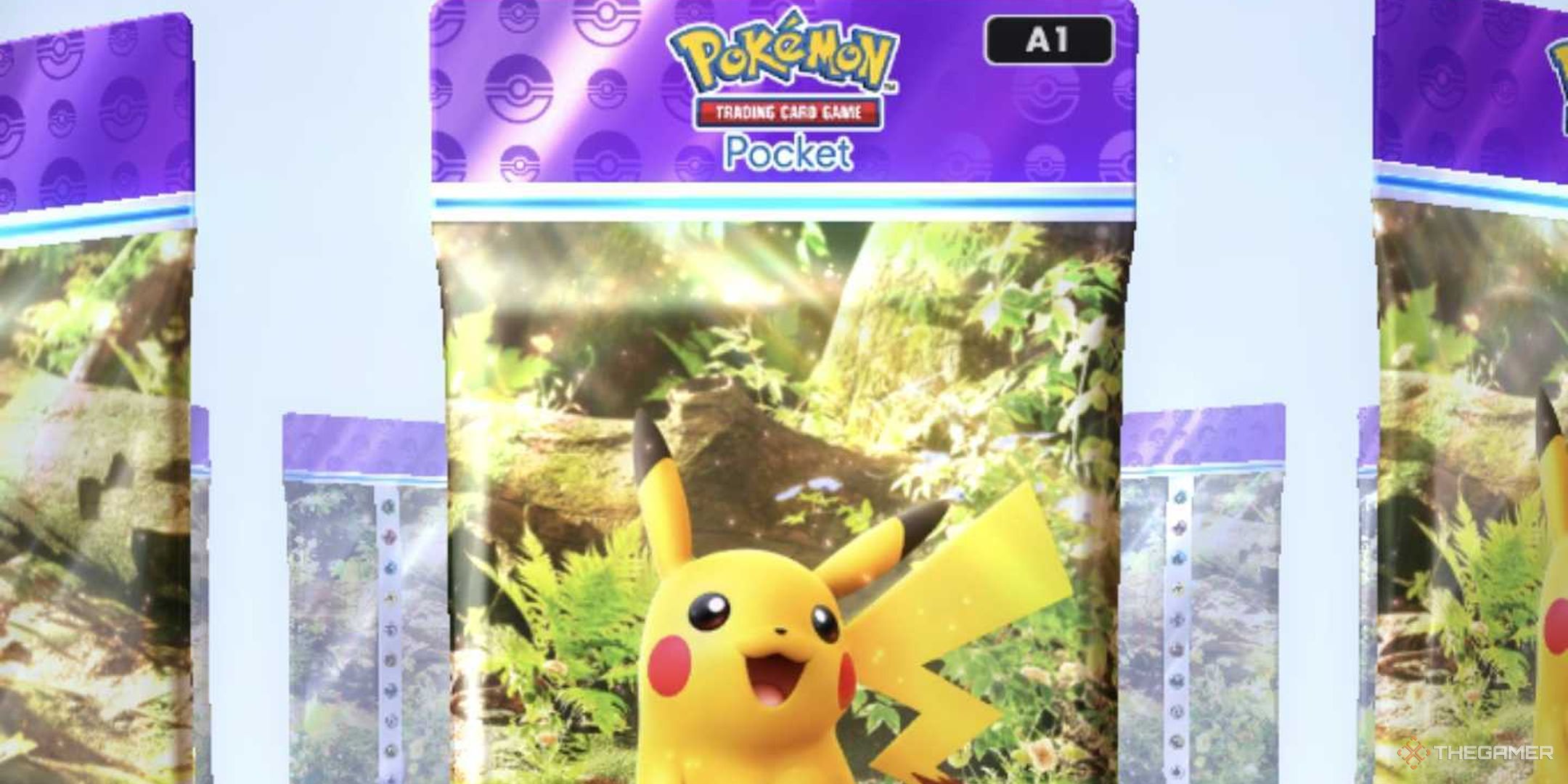 Pokemon TCG Pocket screenshot of the Pikachu packs on a carousel.