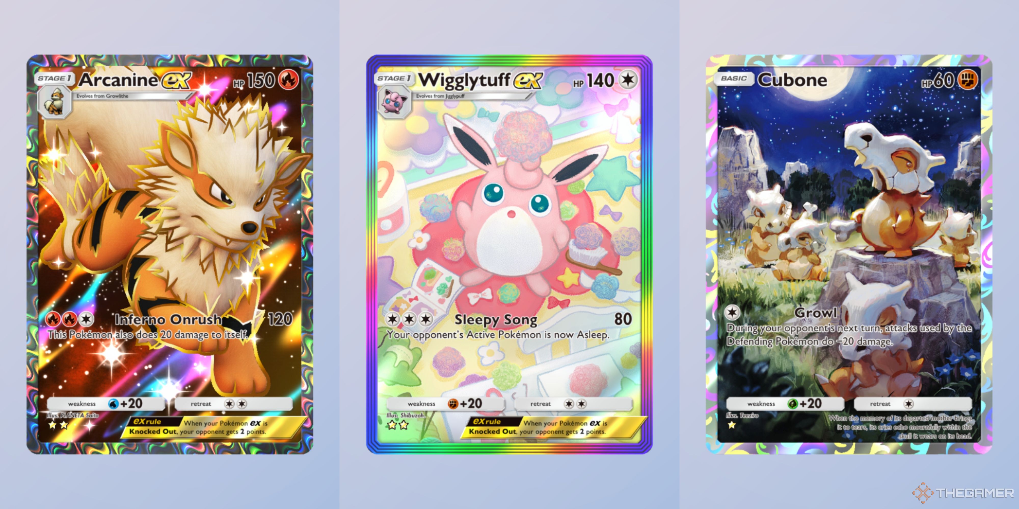 arcanaine, wigglytuff, and cubone cards in pokemon tcg pocket.