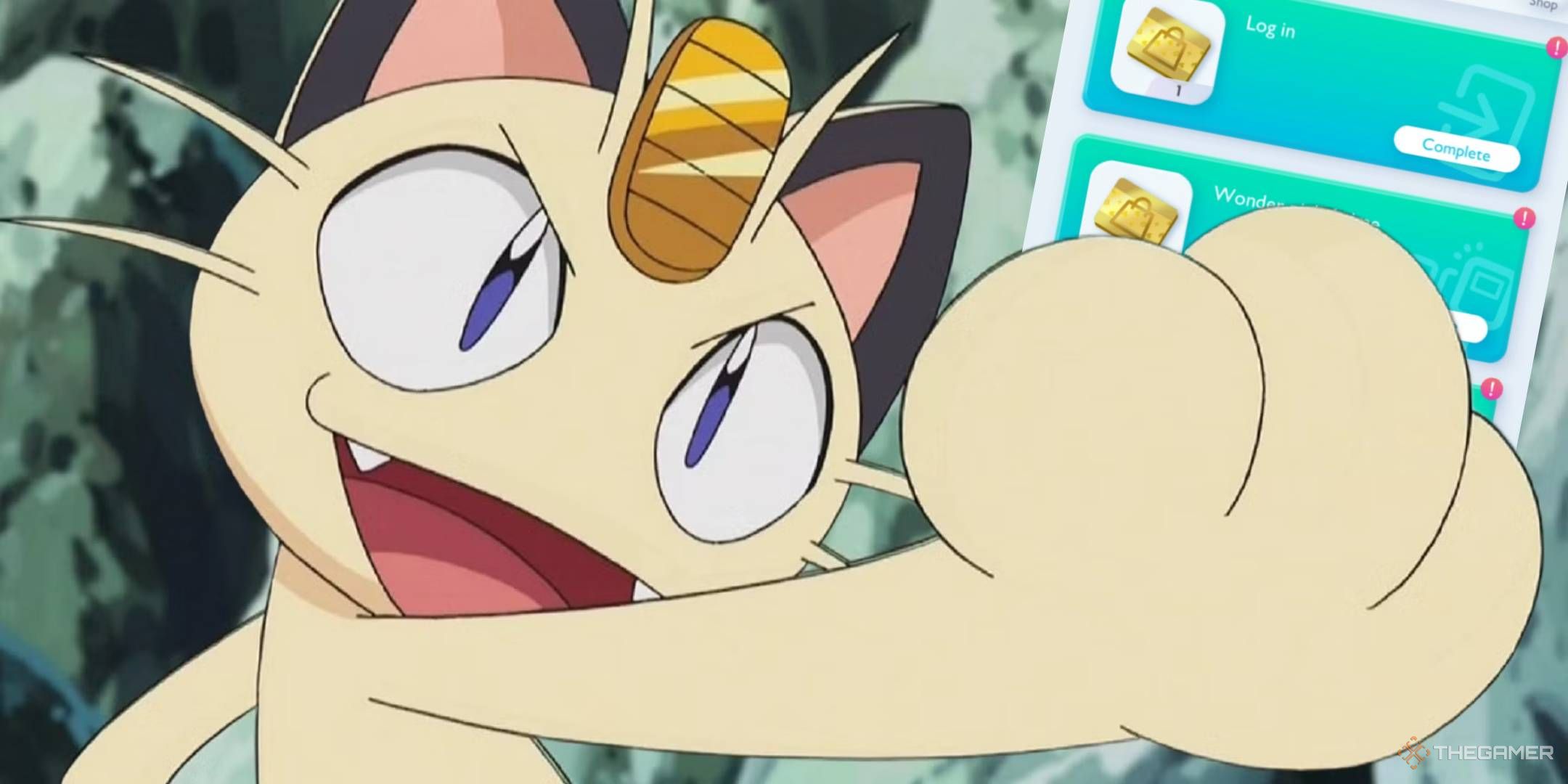 Meowth holding Pokemon TCG Pocket's daily challenges