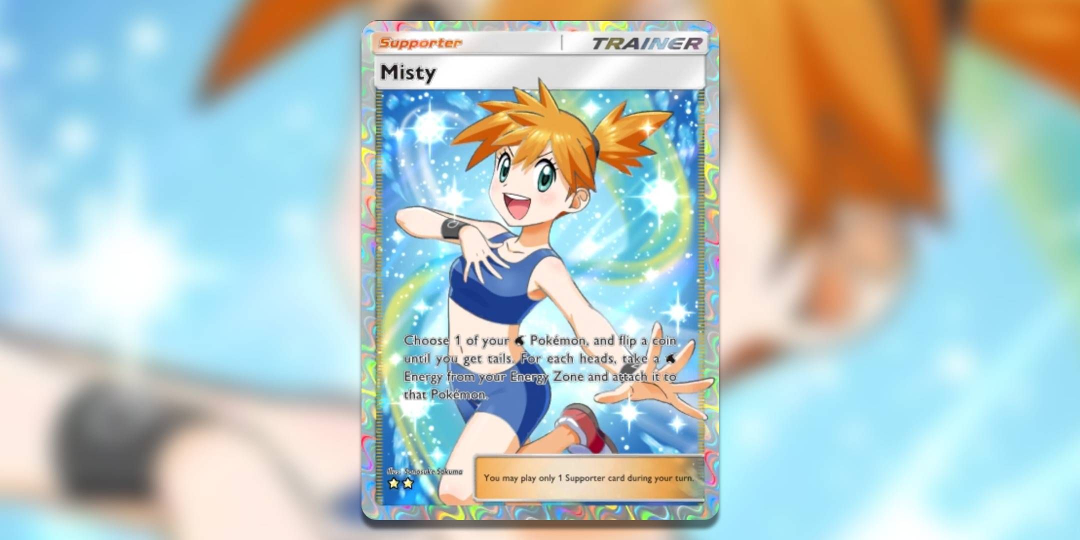 The Pokemon TCG Pocket card Misty full art by Sanosuke Sakuma.