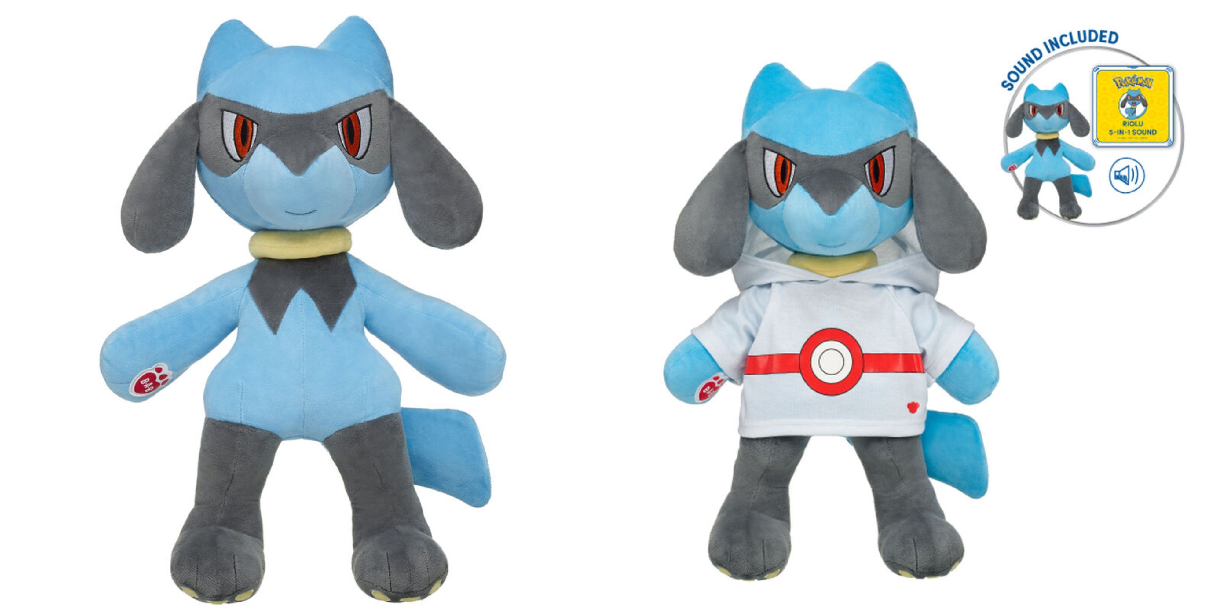 build-a-bear riolu plush with and without its hoodie.